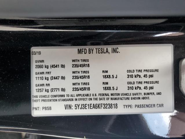 Photo 12 VIN: 5YJ3E1EA6KF323818 - TESLA MODEL 3 