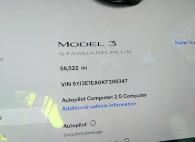 Photo 6 VIN: 5YJ3E1EA6KF396347 - TESLA MODEL 3 