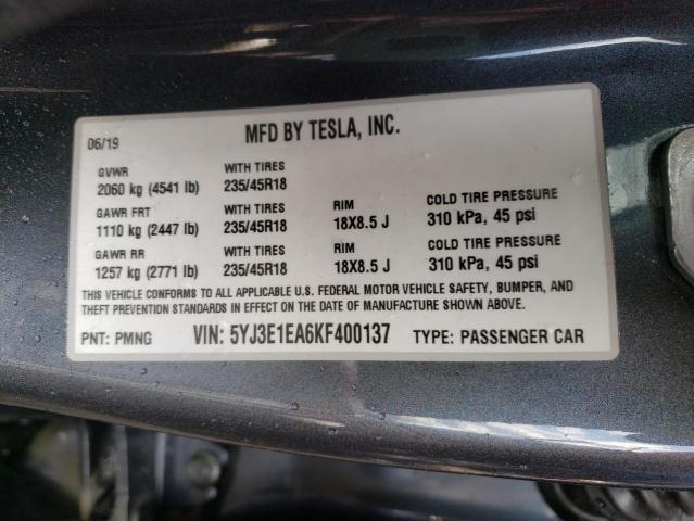 Photo 9 VIN: 5YJ3E1EA6KF400137 - TESLA MODEL 3 