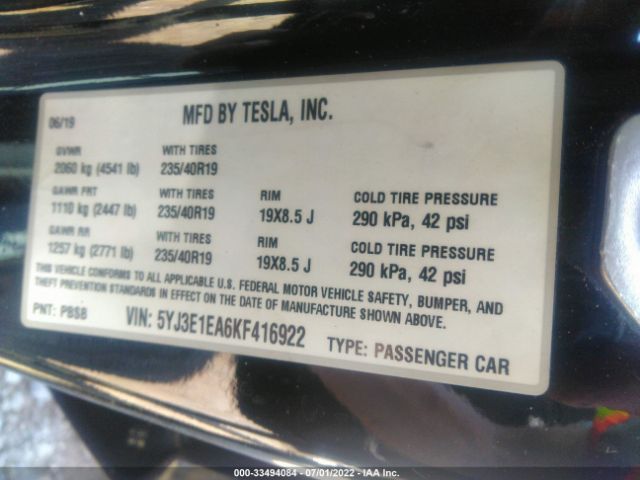 Photo 8 VIN: 5YJ3E1EA6KF416922 - TESLA MODEL 3 