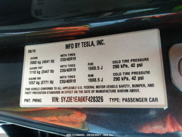 Photo 8 VIN: 5YJ3E1EA6KF428326 - TESLA MODEL 3 