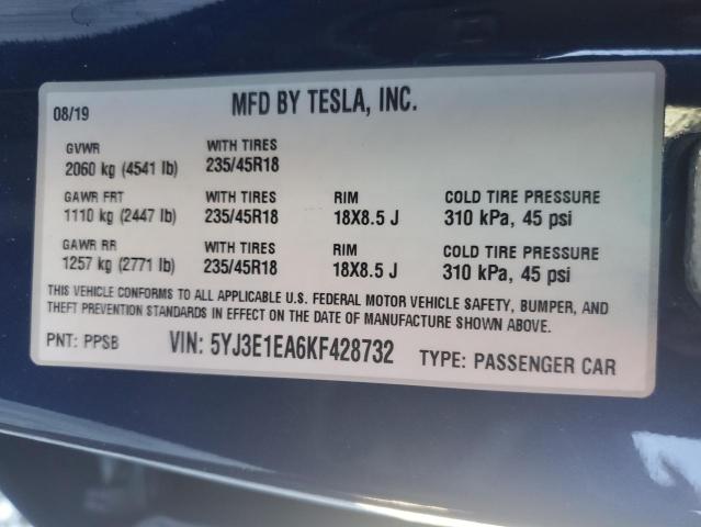 Photo 12 VIN: 5YJ3E1EA6KF428732 - TESLA MODEL 3 