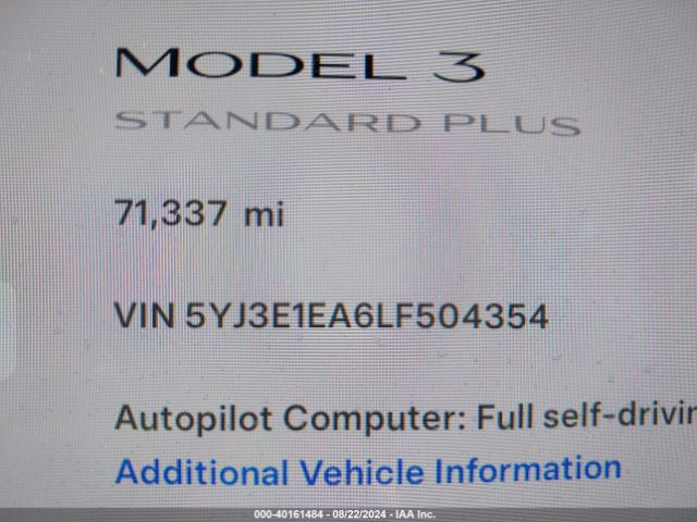 Photo 8 VIN: 5YJ3E1EA6LF504354 - TESLA MODEL 3 