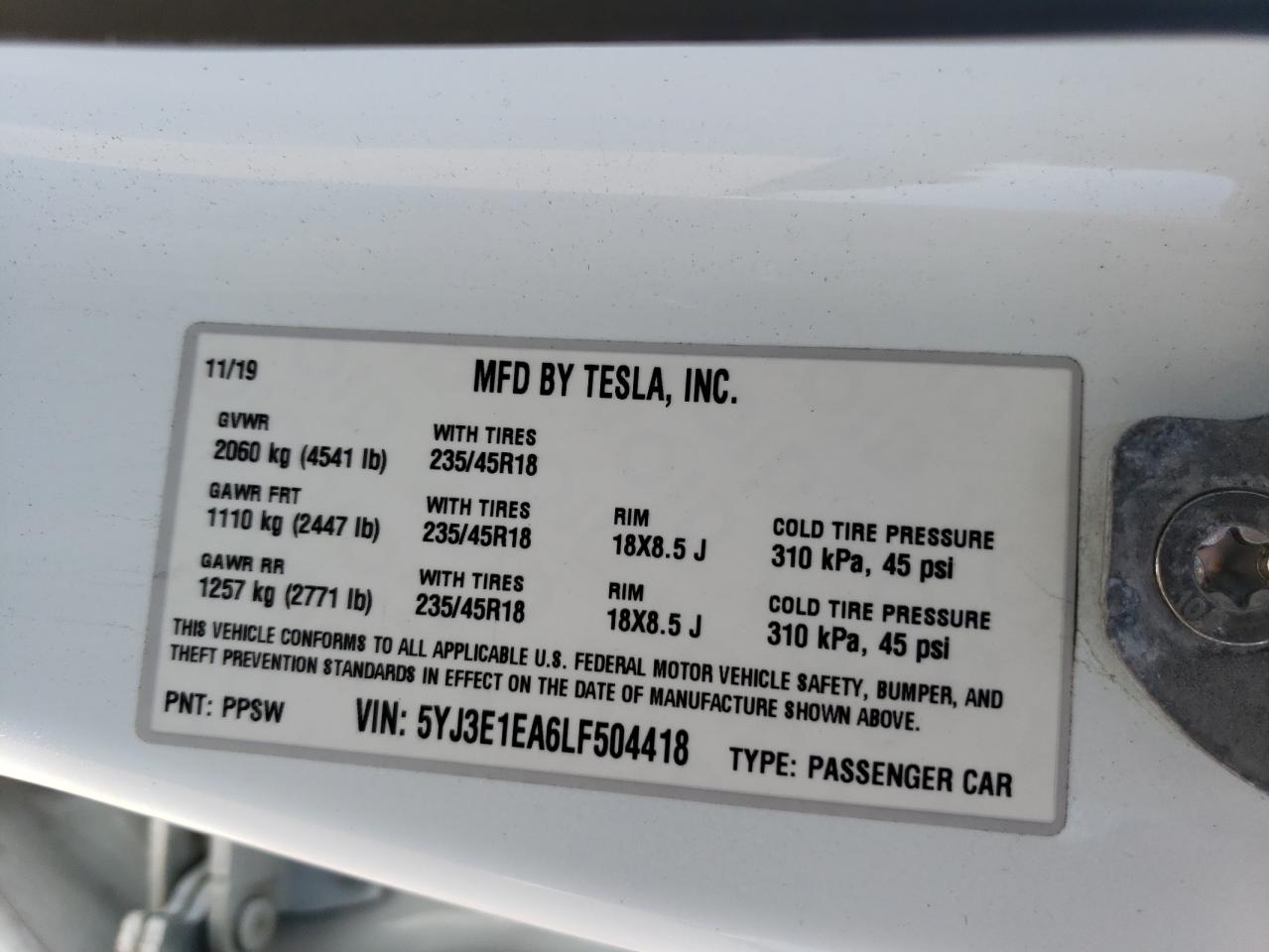 Photo 11 VIN: 5YJ3E1EA6LF504418 - TESLA MODEL 3 