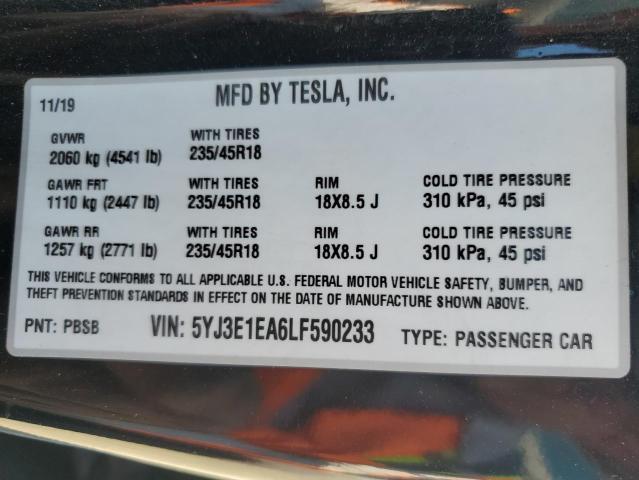 Photo 11 VIN: 5YJ3E1EA6LF590233 - TESLA MODEL 3 