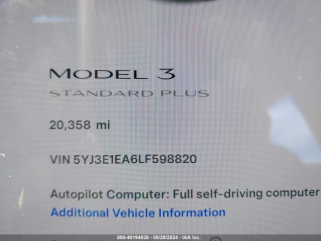 Photo 6 VIN: 5YJ3E1EA6LF598820 - TESLA MODEL 3 