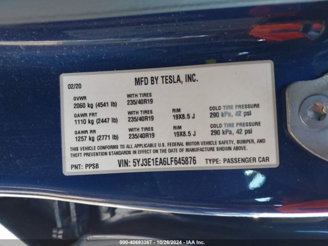 Photo 8 VIN: 5YJ3E1EA6LF645876 - TESLA MODEL 3 