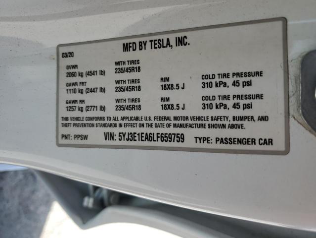 Photo 12 VIN: 5YJ3E1EA6LF659759 - TESLA MODEL 3 