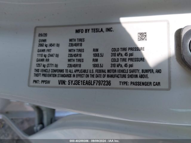 Photo 8 VIN: 5YJ3E1EA6LF797236 - TESLA MODEL 3 