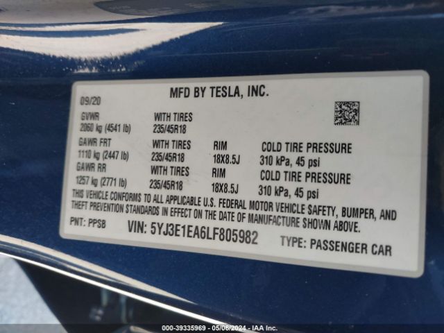 Photo 8 VIN: 5YJ3E1EA6LF805982 - TESLA MODEL 3 