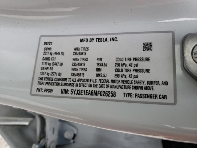 Photo 9 VIN: 5YJ3E1EA6MF026258 - TESLA MODEL 3 