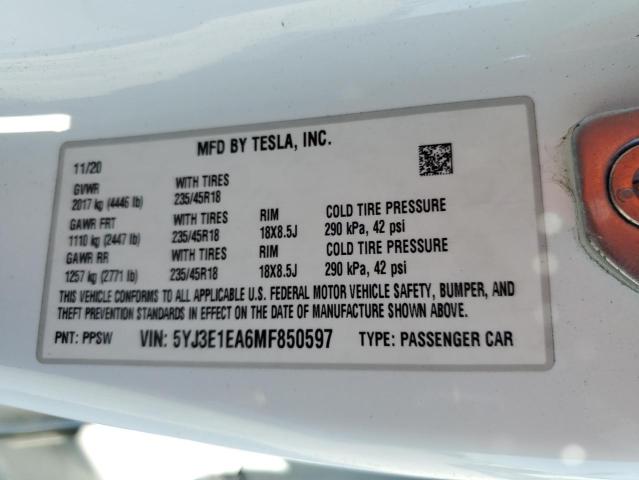 Photo 12 VIN: 5YJ3E1EA6MF850597 - TESLA MODEL 3 