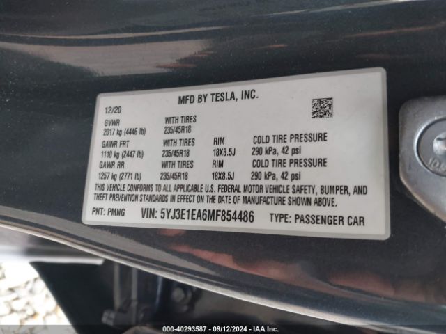 Photo 8 VIN: 5YJ3E1EA6MF854486 - TESLA MODEL 3 