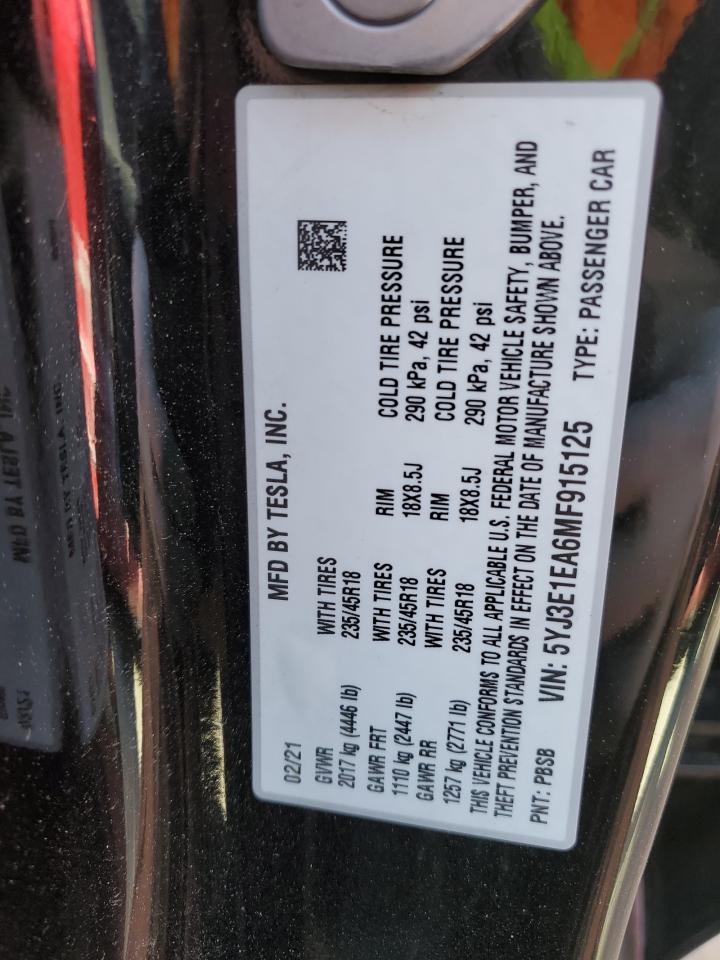 Photo 11 VIN: 5YJ3E1EA6MF915125 - TESLA MODEL 3 