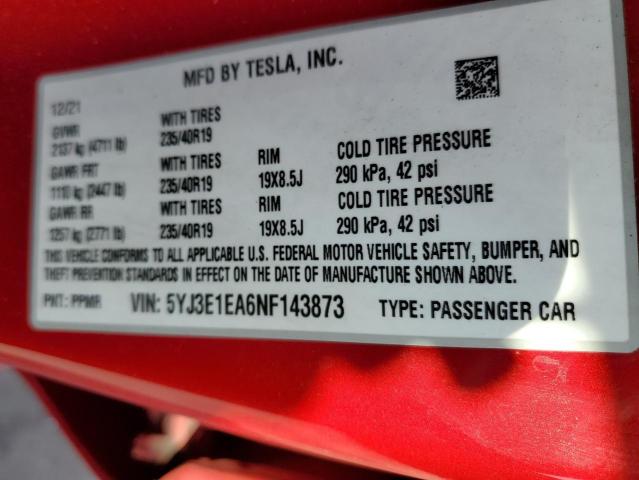 Photo 12 VIN: 5YJ3E1EA6NF143873 - TESLA MODEL 3 