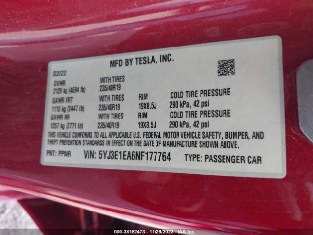 Photo 8 VIN: 5YJ3E1EA6NF177764 - TESLA MODEL 3 