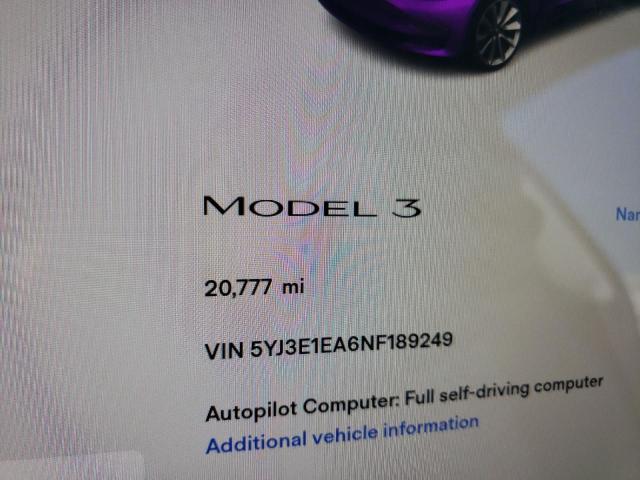 Photo 7 VIN: 5YJ3E1EA6NF189249 - TESLA MODEL 3 