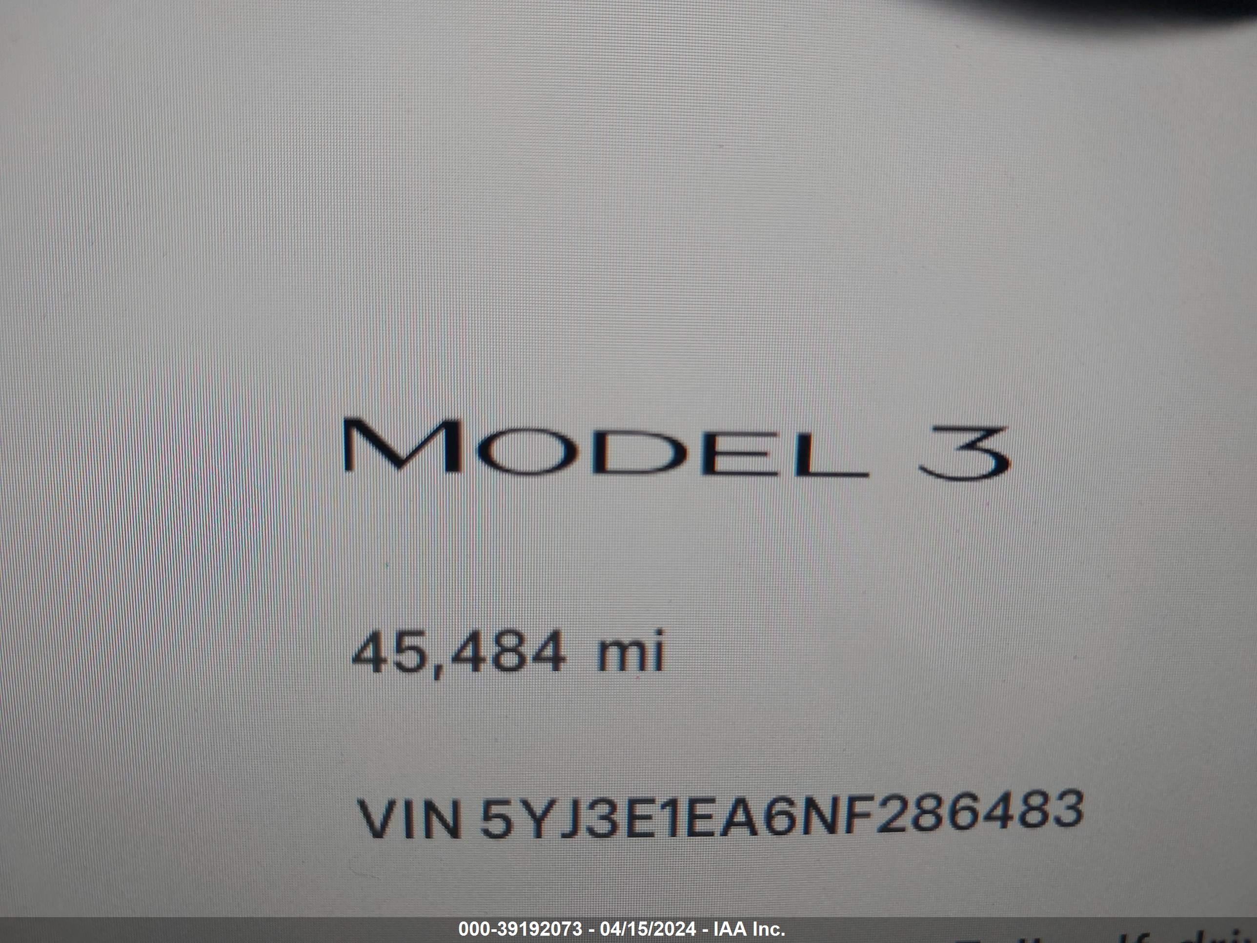 Photo 15 VIN: 5YJ3E1EA6NF286483 - TESLA MODEL 3 