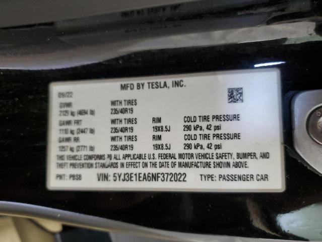 Photo 11 VIN: 5YJ3E1EA6NF372022 - TESLA MODEL 3 