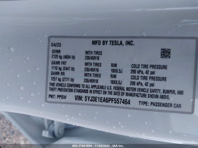 Photo 8 VIN: 5YJ3E1EA6PF557464 - TESLA MODEL 3 