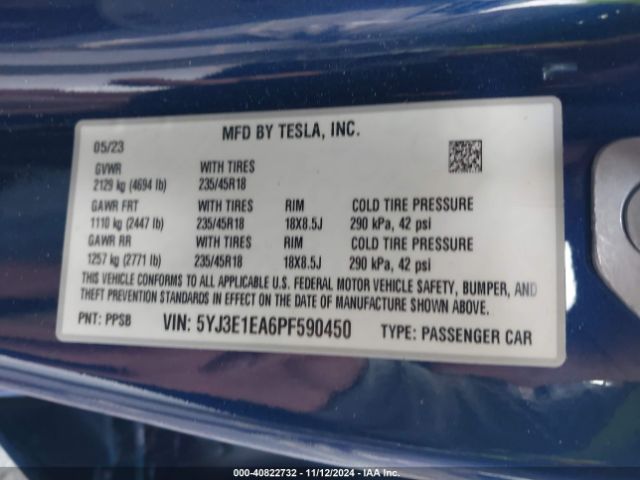 Photo 8 VIN: 5YJ3E1EA6PF590450 - TESLA MODEL 3 