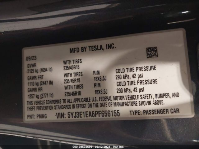 Photo 8 VIN: 5YJ3E1EA6PF656155 - TESLA MODEL 3 