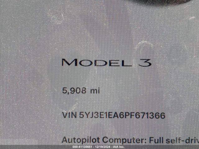 Photo 6 VIN: 5YJ3E1EA6PF671366 - TESLA MODEL 3 