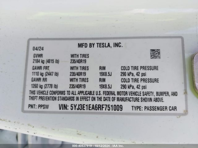 Photo 8 VIN: 5YJ3E1EA6RF751009 - TESLA MODEL 3 