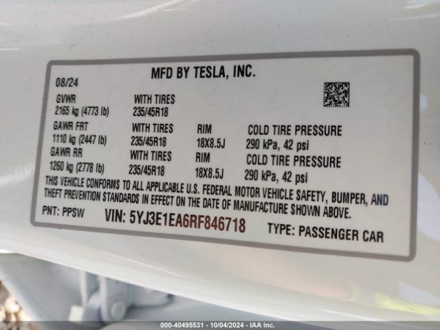 Photo 8 VIN: 5YJ3E1EA6RF846718 - TESLA MODEL 3 