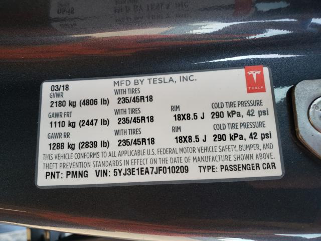 Photo 9 VIN: 5YJ3E1EA7JF010209 - TESLA MODEL 3 