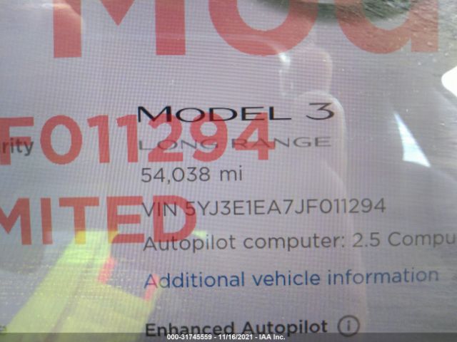 Photo 6 VIN: 5YJ3E1EA7JF011294 - TESLA MODEL 3 