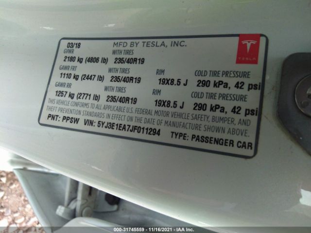 Photo 8 VIN: 5YJ3E1EA7JF011294 - TESLA MODEL 3 