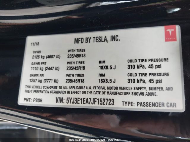 Photo 8 VIN: 5YJ3E1EA7JF152723 - TESLA MODEL 3 