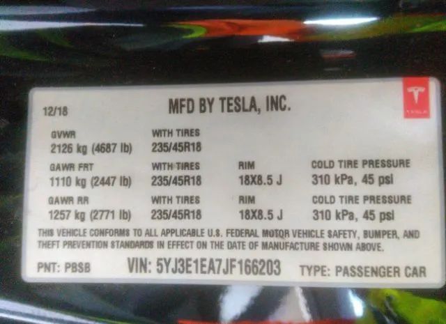 Photo 8 VIN: 5YJ3E1EA7JF166203 - TESLA MODEL 3 