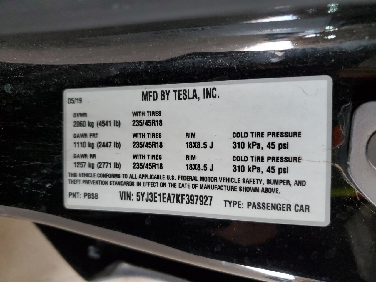 Photo 12 VIN: 5YJ3E1EA7KF397927 - TESLA MODEL 3 