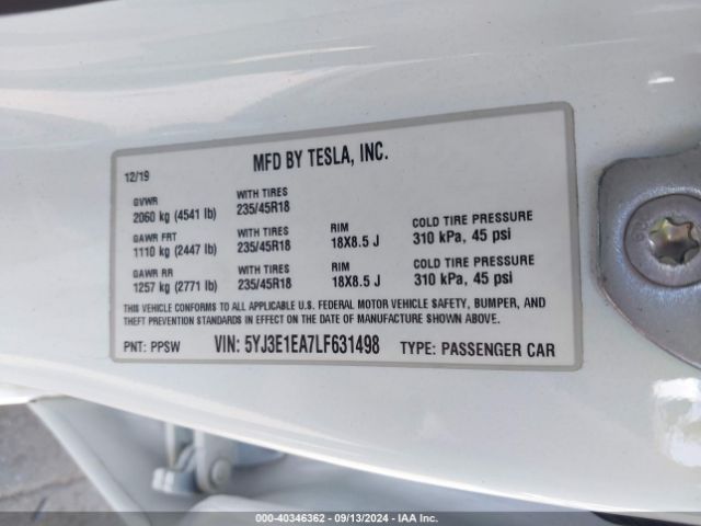 Photo 8 VIN: 5YJ3E1EA7LF631498 - TESLA MODEL 3 