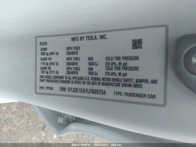 Photo 8 VIN: 5YJ3E1EA7LF659754 - TESLA MODEL 3 