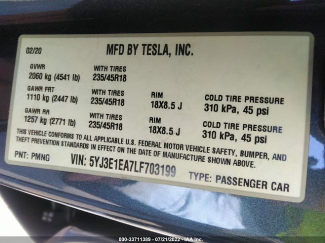 Photo 8 VIN: 5YJ3E1EA7LF703199 - TESLA MODEL 3 