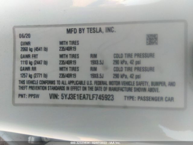 Photo 8 VIN: 5YJ3E1EA7LF745923 - TESLA MODEL 3 