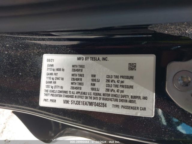 Photo 8 VIN: 5YJ3E1EA7MF048284 - TESLA MODEL 3 