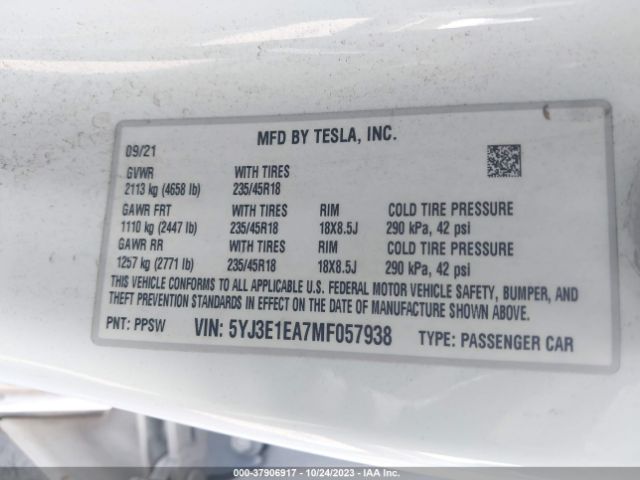 Photo 8 VIN: 5YJ3E1EA7MF057938 - TESLA MODEL 3 