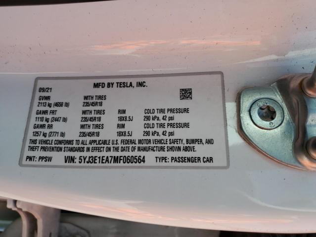 Photo 11 VIN: 5YJ3E1EA7MF060564 - TESLA MODEL 3 