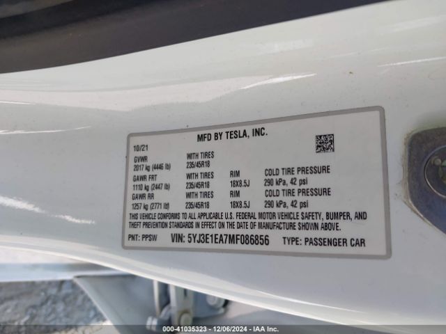 Photo 8 VIN: 5YJ3E1EA7MF086856 - TESLA MODEL 3 