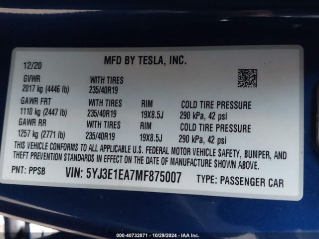 Photo 8 VIN: 5YJ3E1EA7MF875007 - TESLA MODEL 3 