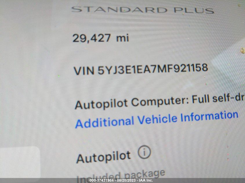 Photo 12 VIN: 5YJ3E1EA7MF921158 - TESLA MODEL 3 