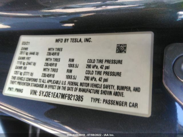 Photo 8 VIN: 5YJ3E1EA7MF921385 - TESLA MODEL 3 