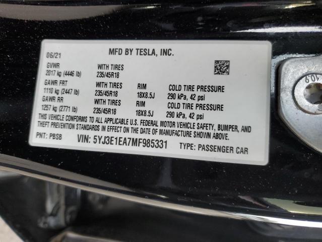 Photo 11 VIN: 5YJ3E1EA7MF985331 - TESLA MODEL 3 