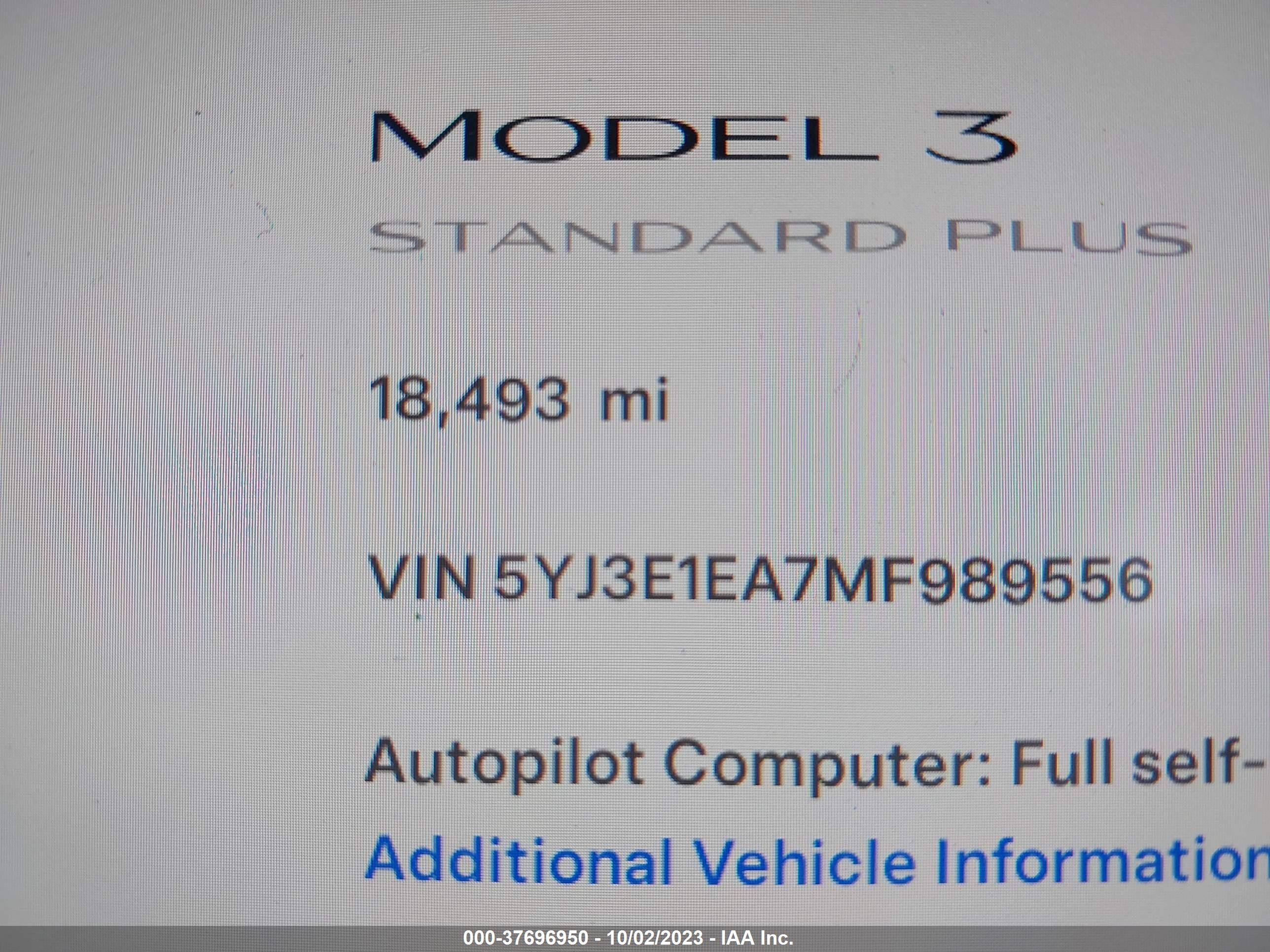 Photo 14 VIN: 5YJ3E1EA7MF989556 - TESLA MODEL 3 