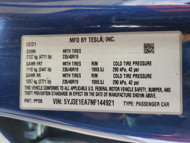 Photo 12 VIN: 5YJ3E1EA7NF144921 - TESLA MODEL 3 