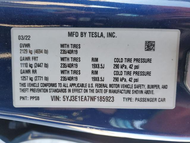 Photo 12 VIN: 5YJ3E1EA7NF185923 - TESLA MODEL 3 